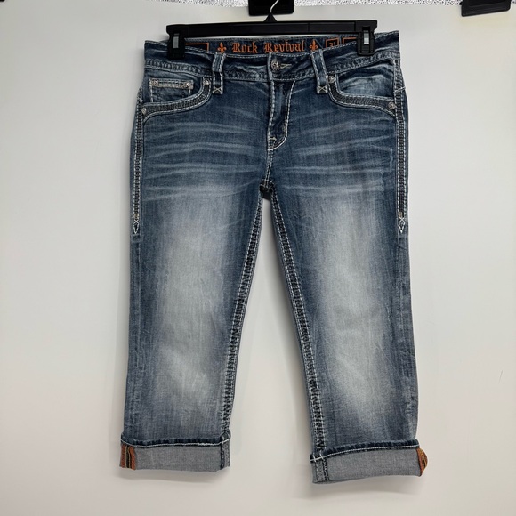 Rock Revival Denim - Rock Revival Eustis Capri  Embellished Jeans Thick Stitching 31W X 20.5L